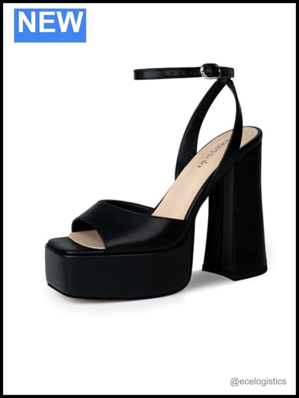 Chunky Block Heel Platform Sandals Square Open Toe Adjustable Ankle Strap
